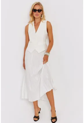 Kadın Beyaz Beli Lastikli Pilise Etek OW145