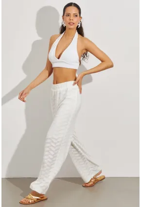 Kadın Beyaz Beli Lastikli Yarım Astarlı Brode Pantolon TW80018