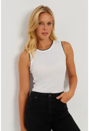 Kadın Beyaz Biyeli Kaşkorse Bluz AYD318