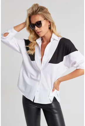 Kadın Beyaz Bloklu Gömlek ROT1005