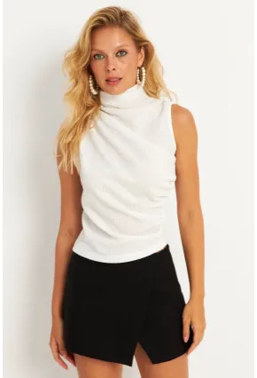 Kadın Beyaz Büzğülü Bluz HC1452