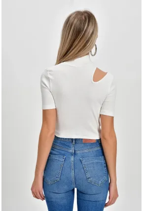 Kadın Beyaz Çapraz Yaka Kaşkorse Kısa Bluz B74