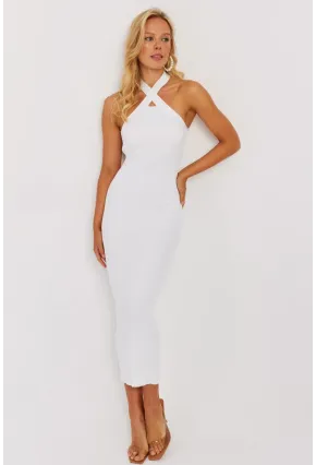 Kadın Beyaz Çapraz Yaka Triko Elbise YZ630