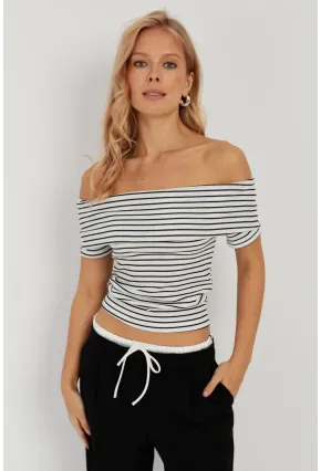 Kadın Beyaz Çizgili Madonna Bluz YZ1001
