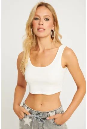 Kadın Beyaz Crop Bluz AYD339