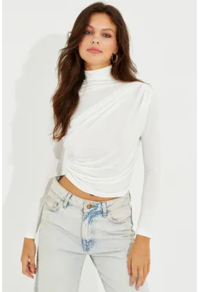 Kadın Beyaz Drapeli Bluz LPP1226