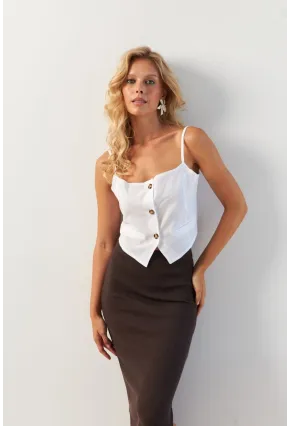 Kadın Beyaz Düğmeli İp Askılı Yelek MP20153