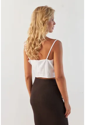 Kadın Beyaz Düğmeli İp Askılı Yelek MP20153