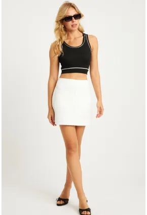 Kadın Beyaz Fermuarlı Cepli Mini Etek YLE605
