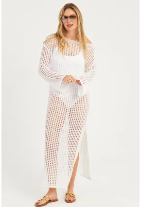 Kadın Beyaz File Kaftan SMT550