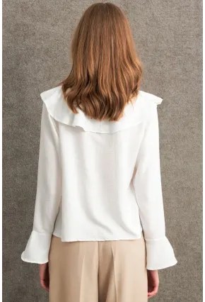 Kadın Beyaz Fırfırlı Bluz FS9338