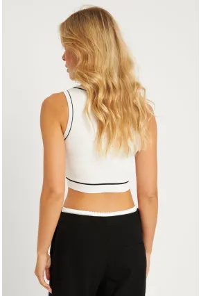 Kadın Beyaz Fitilli Crop Bluz CG359