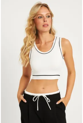 Kadın Beyaz Fitilli Crop Bluz CG359
