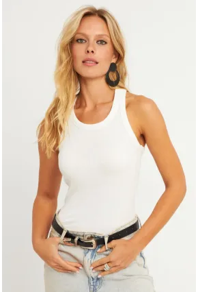Kadın Beyaz Halter Yaka Fitilli Bluz MK11