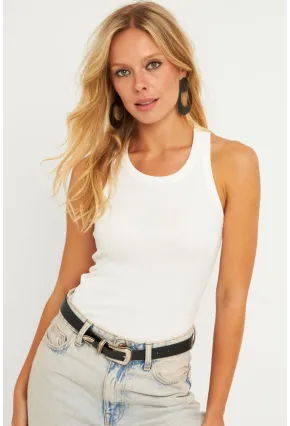 Kadın Beyaz Halter Yaka Fitilli Bluz MK11