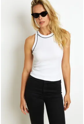 Kadın Beyaz Halter Yaka Kaşkorse Bluz AYD326