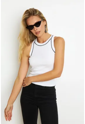 Kadın Beyaz Halter Yaka Kaşkorse Bluz AYD326