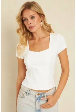 Kadın Beyaz Kare Yaka Bluz YLE613