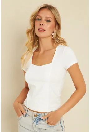 Kadın Beyaz Kare Yaka Bluz YLE613