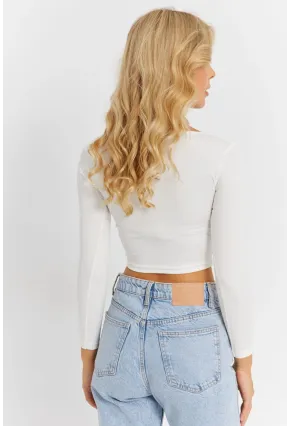 Kadın Beyaz Kare Yaka Crop Bluz CG362