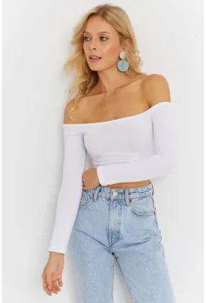 Kadın Beyaz Kare Yaka Crop Bluz CG364