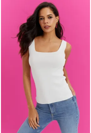 Kadın Beyaz Kare Yaka Triko Bluz YV80