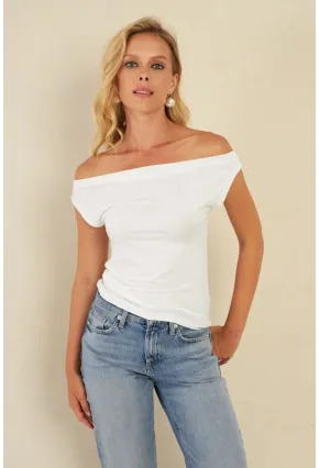 Kadın Beyaz Kayık Yaka Bluz LPP1288