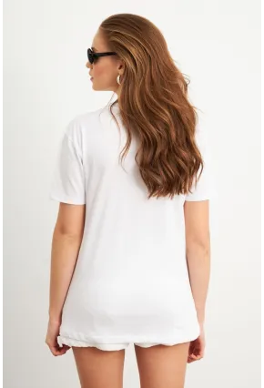 Kadın Beyaz-Kırmızı Baskılı Pijama T-Shirt AYD411