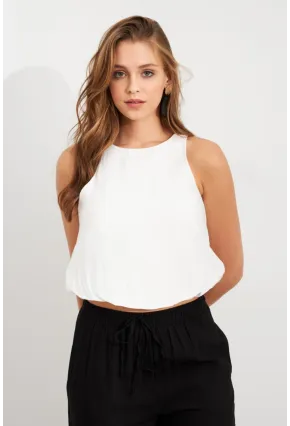 Kadın Beyaz Kolsuz Balon Bluz SAN101