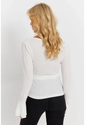 Kadın Beyaz Kruvaze Bürümcük Bluz EY2866