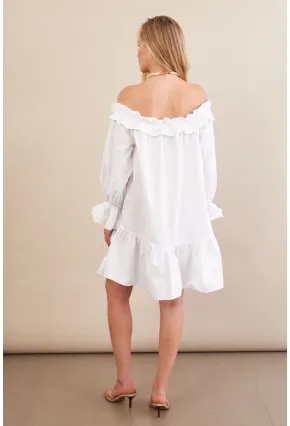 Kadın Beyaz Madonna Yaka Midi Elbise PSG1012
