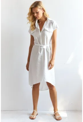 Kadın Beyaz Midi Gömlek Elbise PP5509