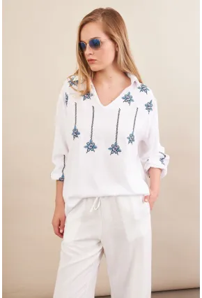 Kadın Beyaz Nakışlı Bluz MPC1345