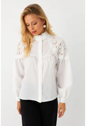 Kadın Beyaz Nakışlı Gömlek MQS2093