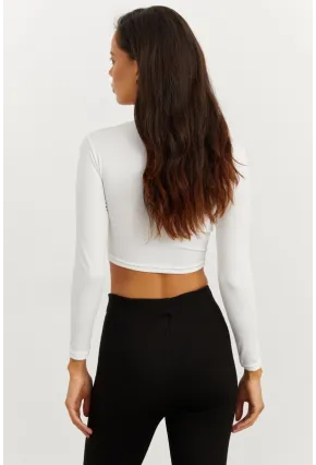 Kadın Beyaz Omuz Pencereli Crop Bluz CG262