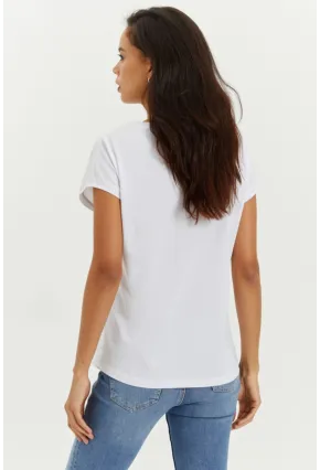 Kadın Beyaz Omuzları Dantel Salaş T-Shirt Yİ2442