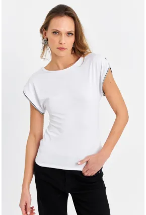 Kadın Beyaz Omuzları Fermuarlı Bluz EY3062