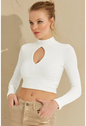 Kadın Beyaz Önü Damla Crop Bluz LPP1243