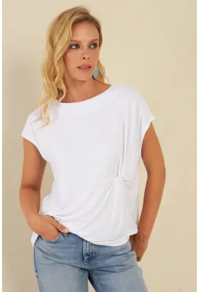 Kadın Beyaz Önü Düğümlü Bluz AYD348