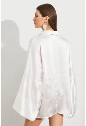 Kadın Beyaz Oversize Gömlek ROP106