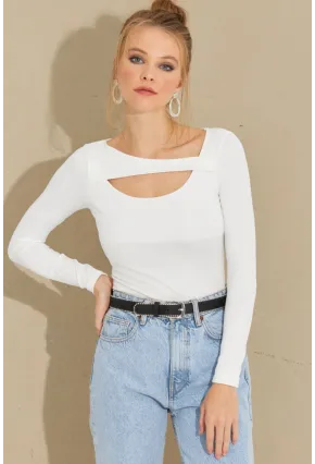 Kadın Beyaz Pencereli Bluz CY438