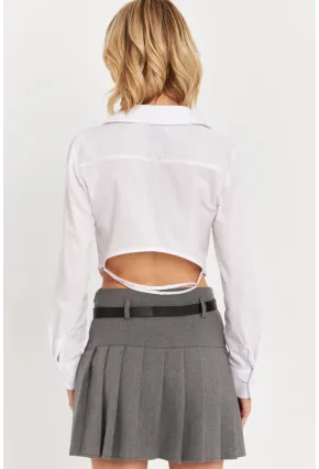 Kadın Beyaz Sırt Dekolteli Crop Gömlek DAF5013