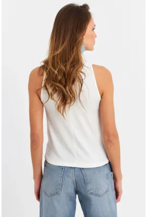 Kadın Beyaz Sırt Pencereli Desenli Bluz LPP1021