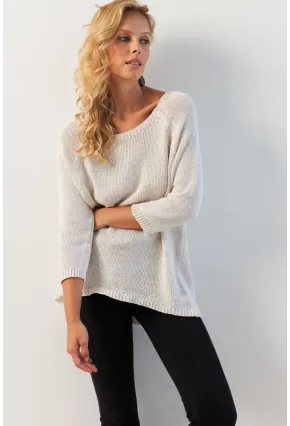 Kadın Beyaz Sırtı Damla Triko Bluz YV267