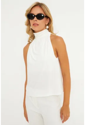 Kadın Beyaz Sırtı Düğmeli Bluz ELT3963