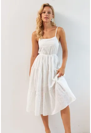 Kadın Beyaz Sırtı Gipeli Astarlı Midi Elbise BK267229