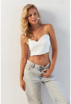 Kadın Beyaz Sırtı Gipeli Crop Bluz NH24754