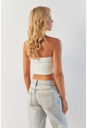 Kadın Beyaz Sırtı Gipeli Crop Bluz NH24754