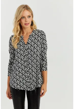 Kadın Beyaz-Siyah V Yaka Bluz AYD258