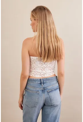 Kadın Beyaz Straplez Dantel Bluz ZH125